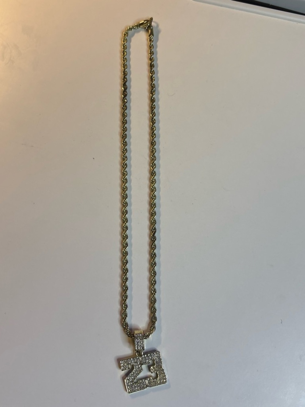 Gold-Tone Rope Chain Necklace with Pave Square Pendant